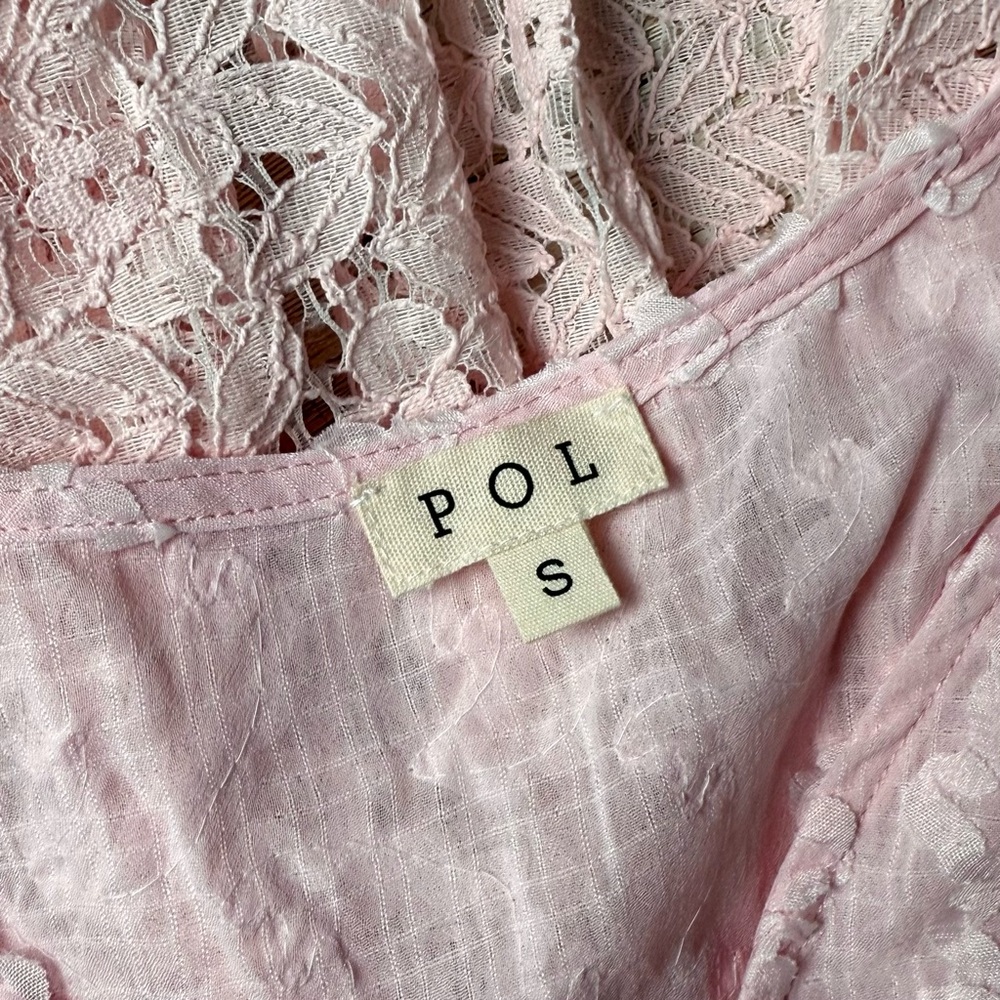 POL Pink Lace V-Neck Ruffle Babydoll Tunic - Picture 6 of 8